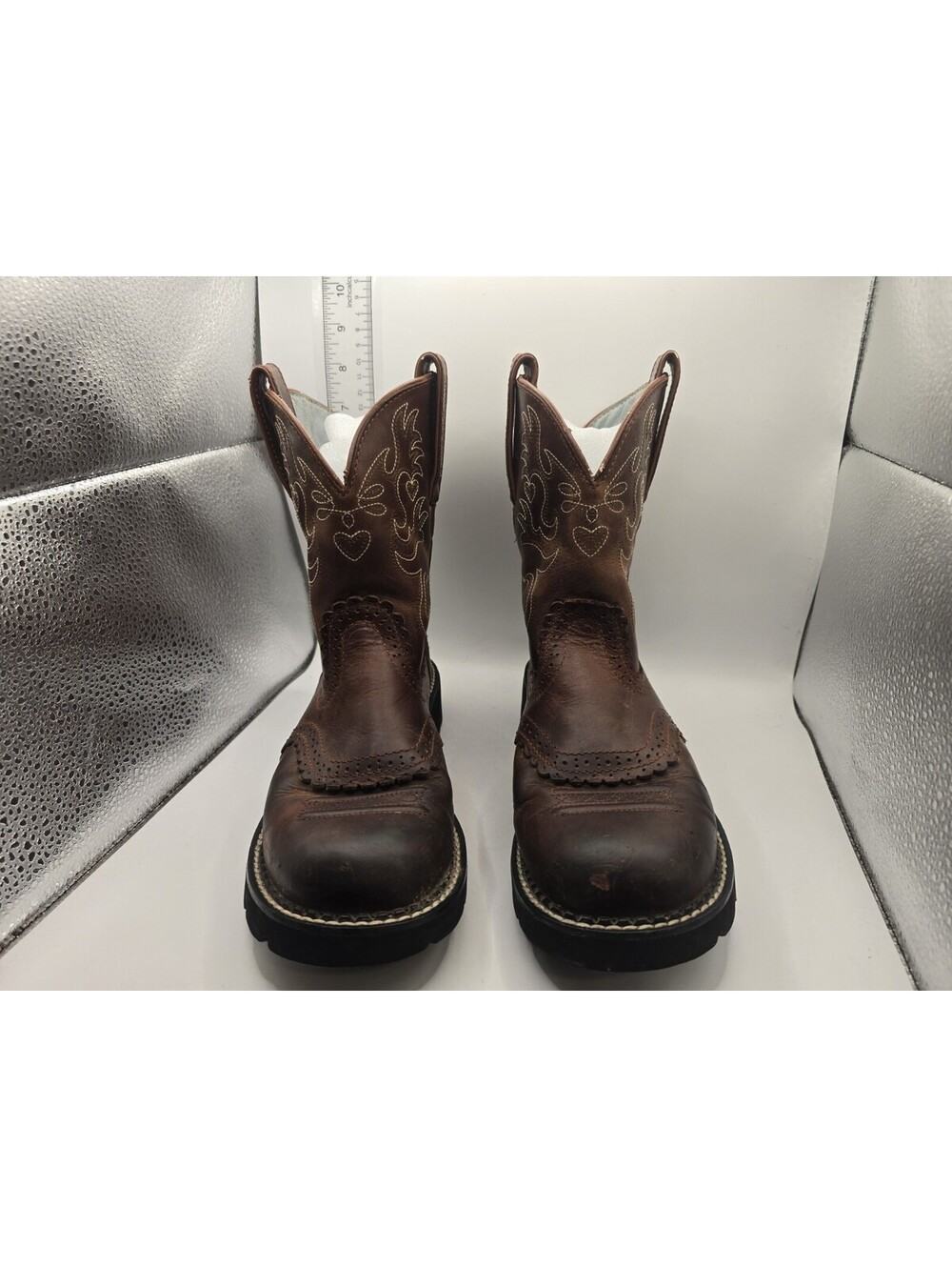 ARIAT Brown Babyfat 8B Western Boots Decorative Stitching Rugged Sole